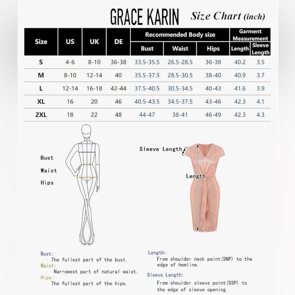 NWT Grace Karin Red Sequin Cap Sleeve V-Neck Tie Waist Bodycon Midi Dress - Picture 6 of 11